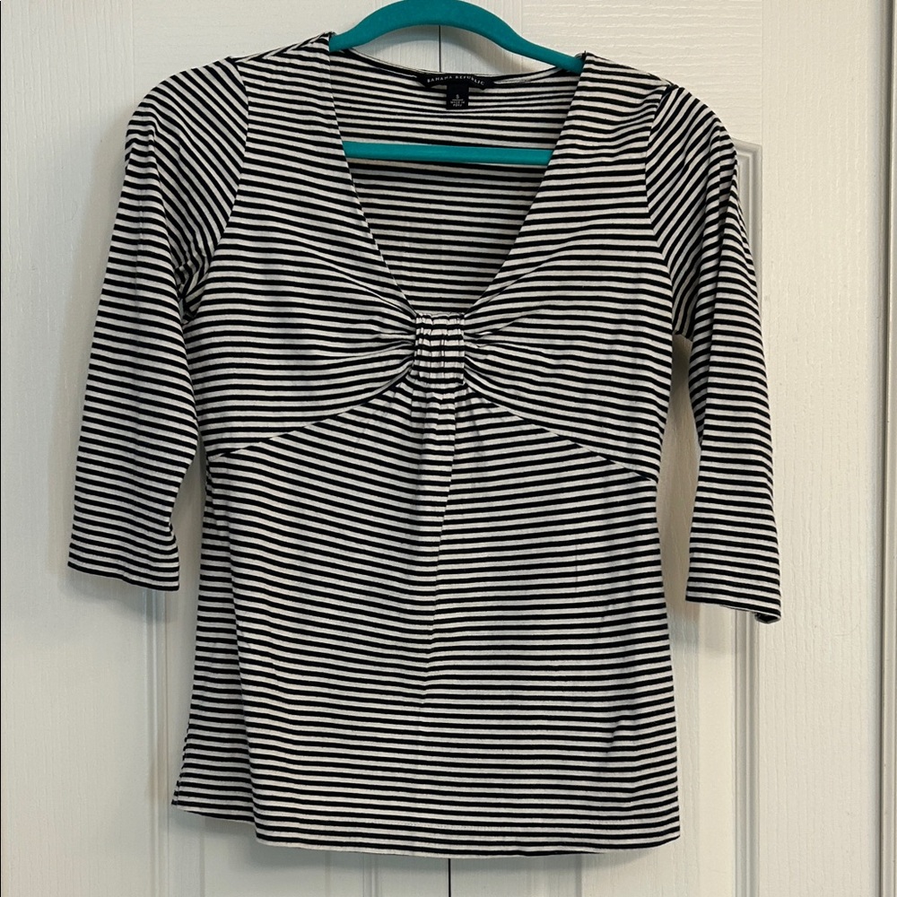 Banana Republic Black and White Striped Long Sleeve Top